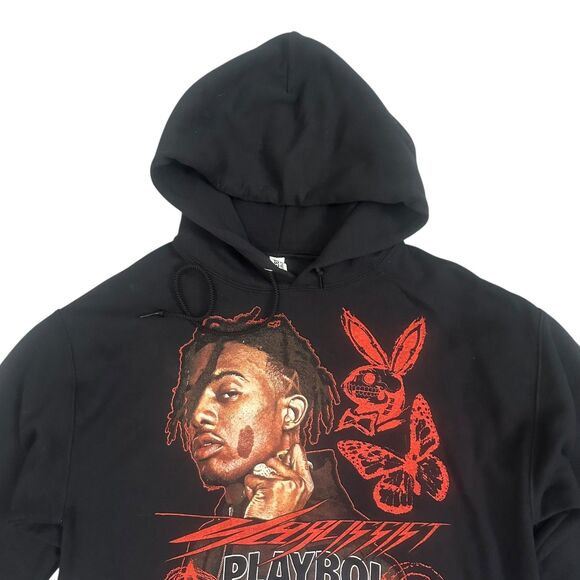 Playboi Carti Hoodie Mens Medium Black 2021 Narcissist Tour Rap Graphic Jerzees - Picture 2 of 12